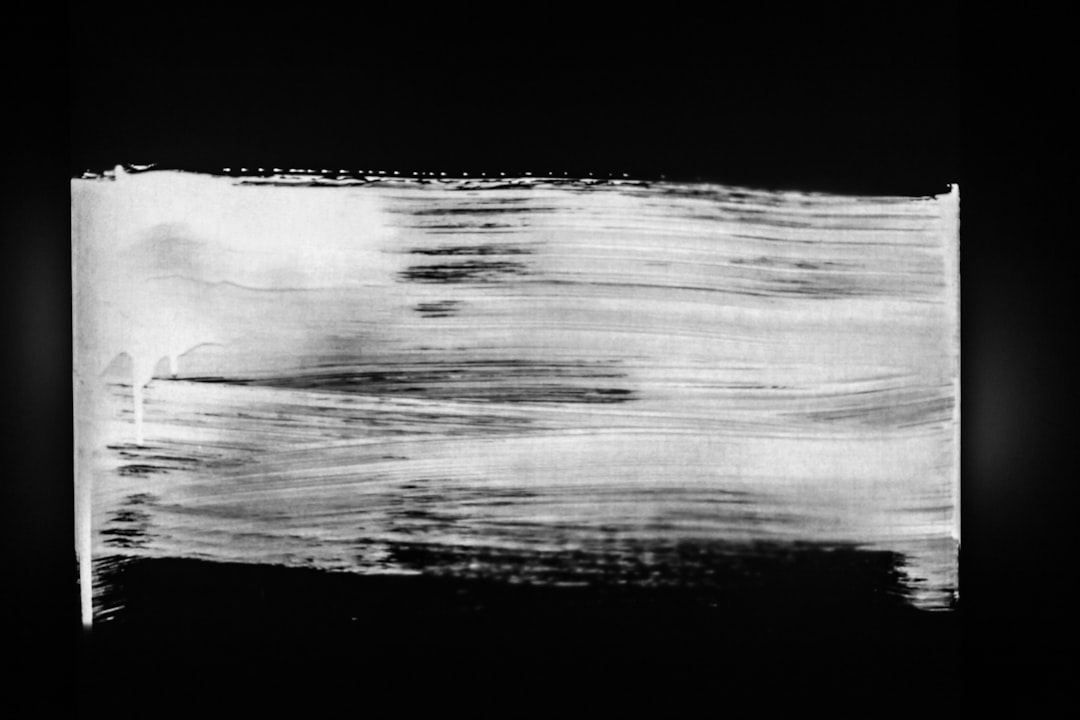 Black-and-white close-up of a broad white brush stroke